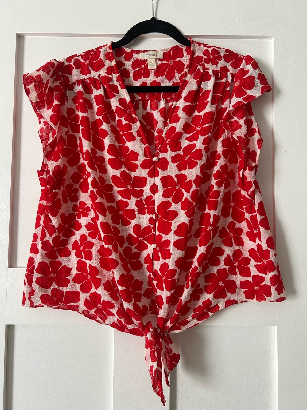 Tie-Front Red Floral Women's Blouse by Universal Thread
